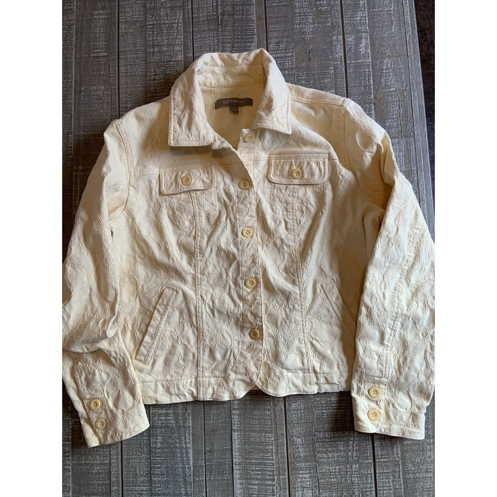 Croft & Barrow Trucker Jacket Womens Large Yellow Button Up Coat Ladies Pattern